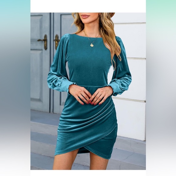 Velvet cocktail party Sky blue dress Sz Small - Picture 2 of 8